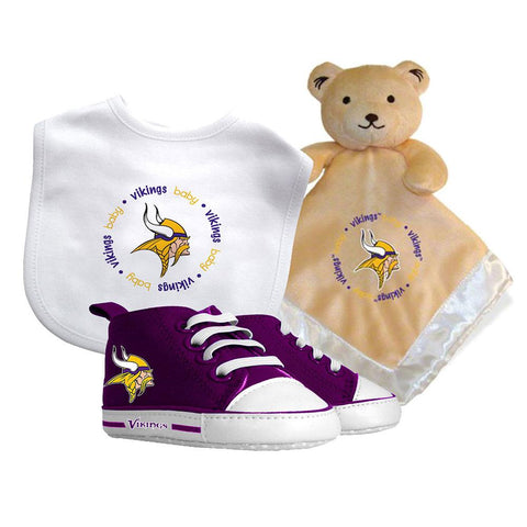 Minnesota Vikings Nfl Infant Blanket Bib And Shoe Deluxe Set