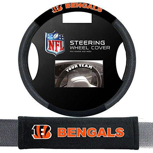 Cincinnati Bengals Nfl Steering Wheel Cover And Seatbelt Pad Auto Deluxe Kit
