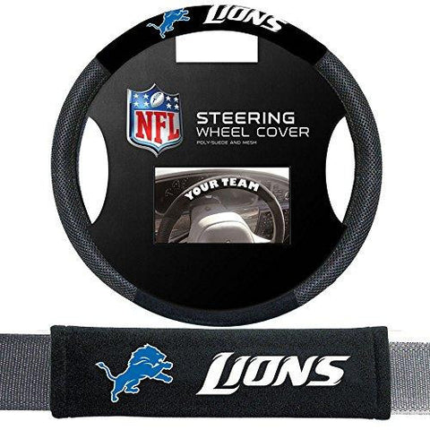 Detroit Lions Nfl Steering Wheel Cover And Seatbelt Pad Auto Deluxe Kit