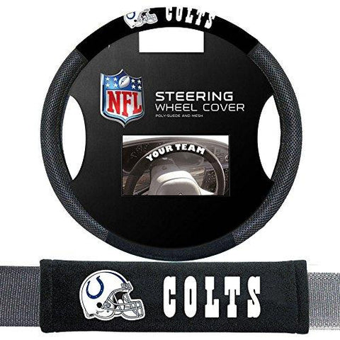 Indianapolis Colts Nfl Steering Wheel Cover And Seatbelt Pad Auto Deluxe Kit