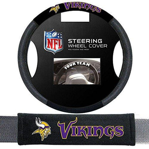Minnesota Vikings Nfl Steering Wheel Cover And Seatbelt Pad Auto Deluxe Kit