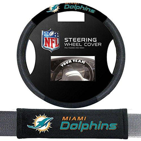 Miami Dolphins Nfl Steering Wheel Cover And Seatbelt Pad Auto Deluxe Kit