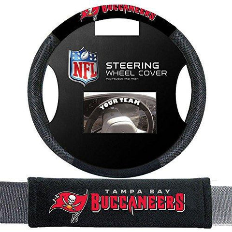 Tampa Bay Buccaneers Nfl Steering Wheel Cover And Seatbelt Pad Auto Deluxe Kit