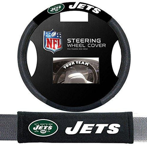 New York Jets Nfl Steering Wheel Cover And Seatbelt Pad Auto Deluxe Kit