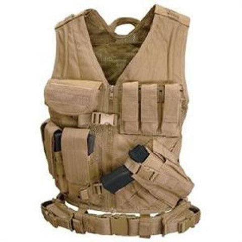 Cross Draw Tactical Vest - Color: Tan - Medium - Large