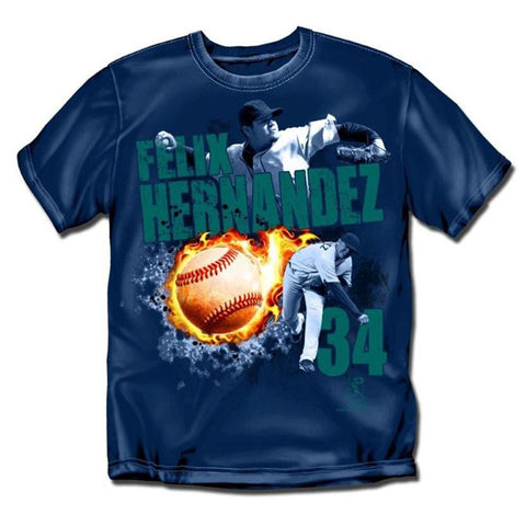 Seattle Mariners MLB Felix Hernandex #34 Fireball Mens Tee (Navy) (Large)