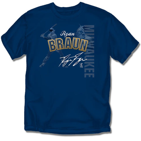 Milwaukee Brewers MLB Ryan Braun #8 Players Stitch Boys Tee (Navy) (X Large)