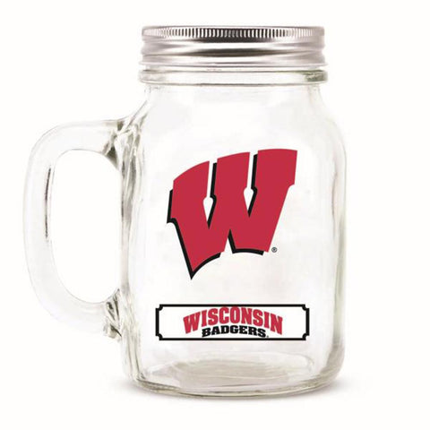 Wisconsin Badgers Ncaa Mason Jar Glass With Lid