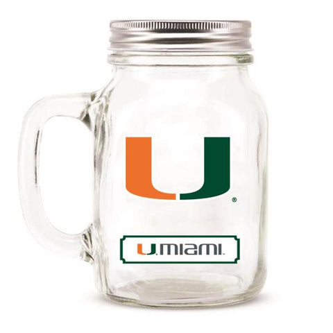 Miami Hurricanes Ncaa Mason Jar Glass With Lid