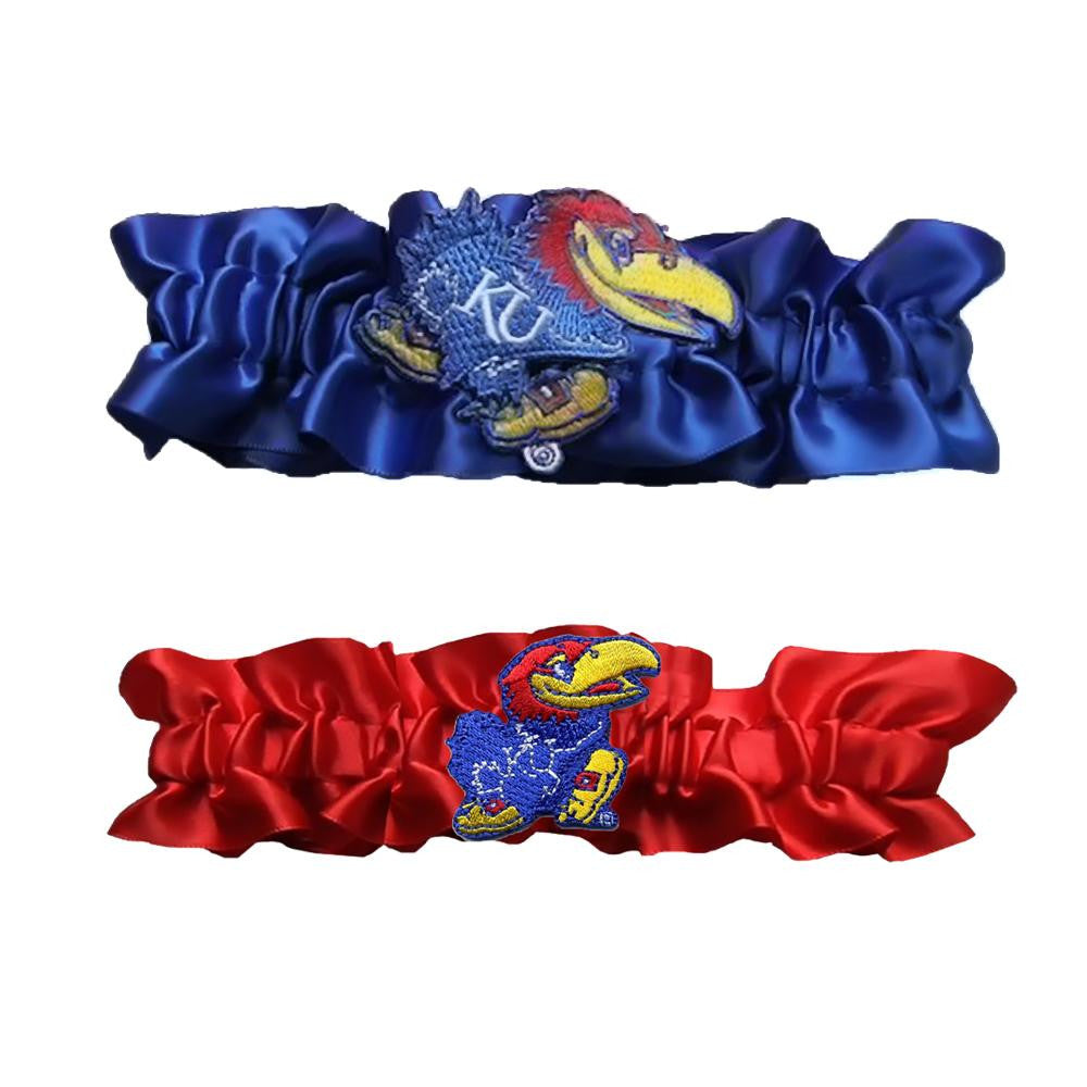 Kansas Jayhawks Ncaa Garter Set "one To Keep One To Throw" (royal Blue-red)