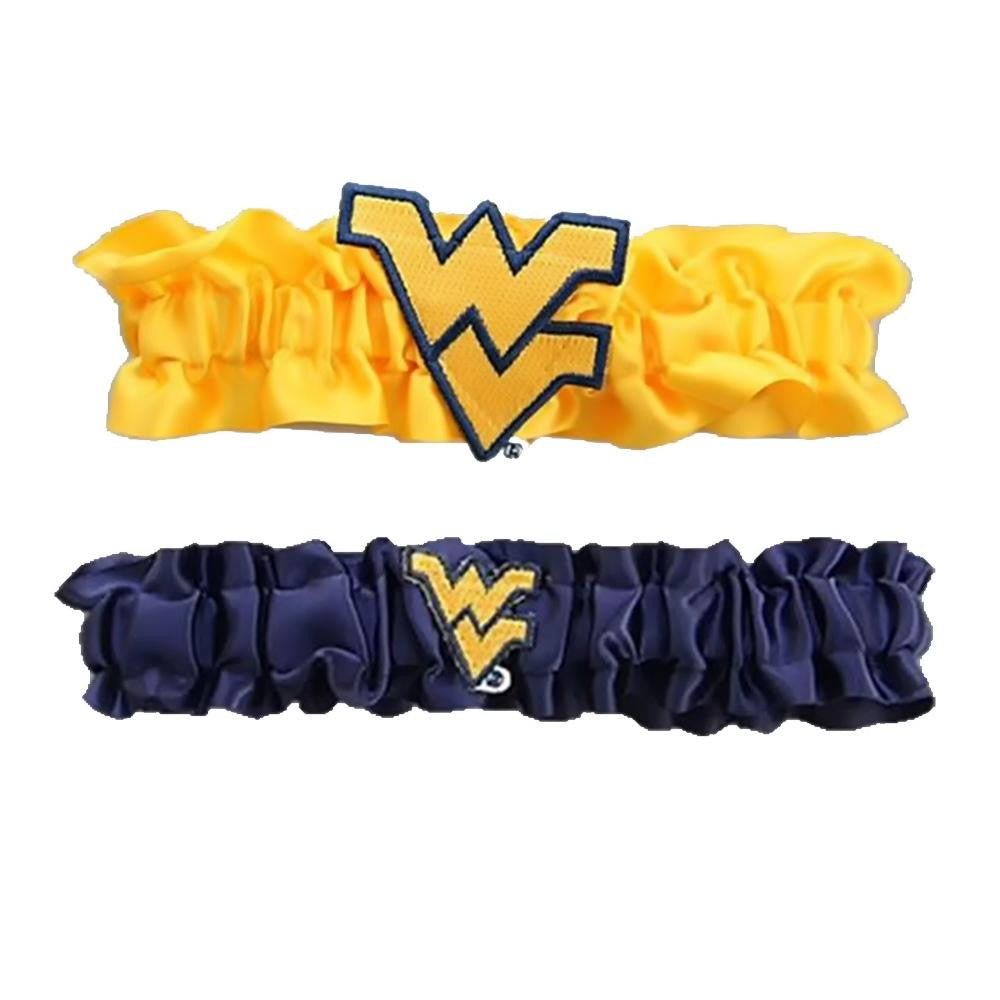 West Virginia Mountaineers Ncaa Garter Set "one To Keep One To Throw" (yellow-navy Blue)