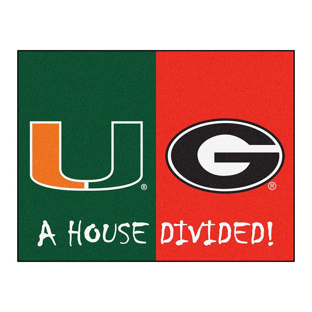 Miami Hurricanes-georgia Bulldogs Ncaa House Divided "all-star" Floor Mat (34"x45")