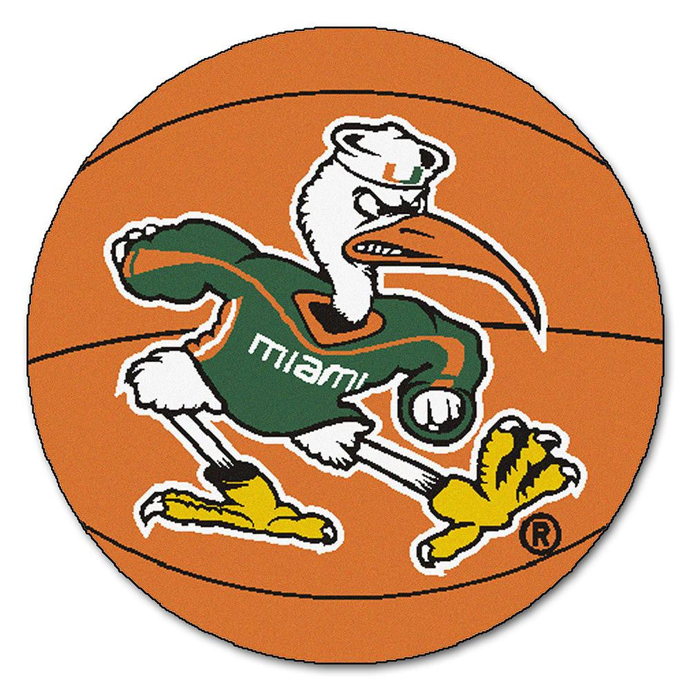 Miami Hurricanes Ncaa "basketball" Round Floor Mat (29") Sebastian The Ibis