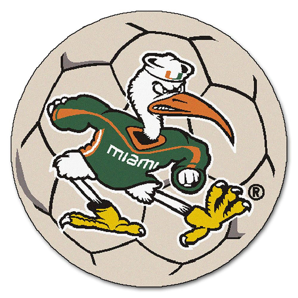 Miami Hurricanes Ncaa "soccer Ball" Round Floor Mat (29") Sebastian The Ibis