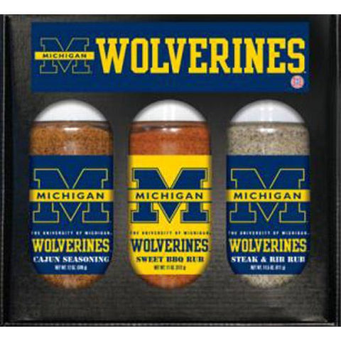 Michigan Wolverines Ncaa Boxed Set Of 3 (cajun Seas,stk-rib Rub, Bbq Rub)