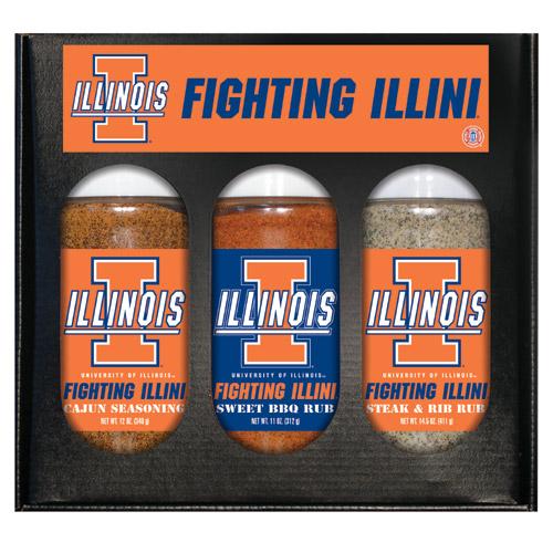 Illinois Fighting Illini Ncaa Boxed Set Of 3 (cajun Seas,stk-rib Rub, Bbq Rub)