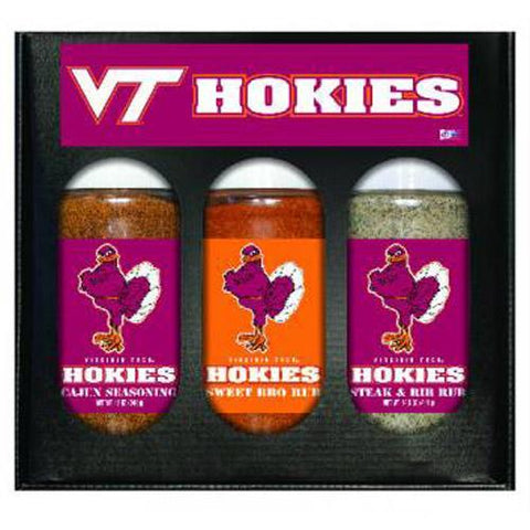 Virginia Tech Hokies Ncaa Boxed Set Of 3 (cajun Seas,stk-rib Rub, Bbq Rub)
