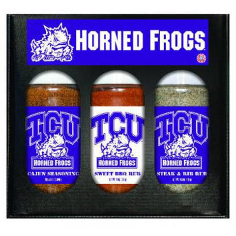 Texas Christian Horned Frogs Ncaa Boxed Set Of 3 (cajun Seas,stk-rib Rub, Bbq Rub)