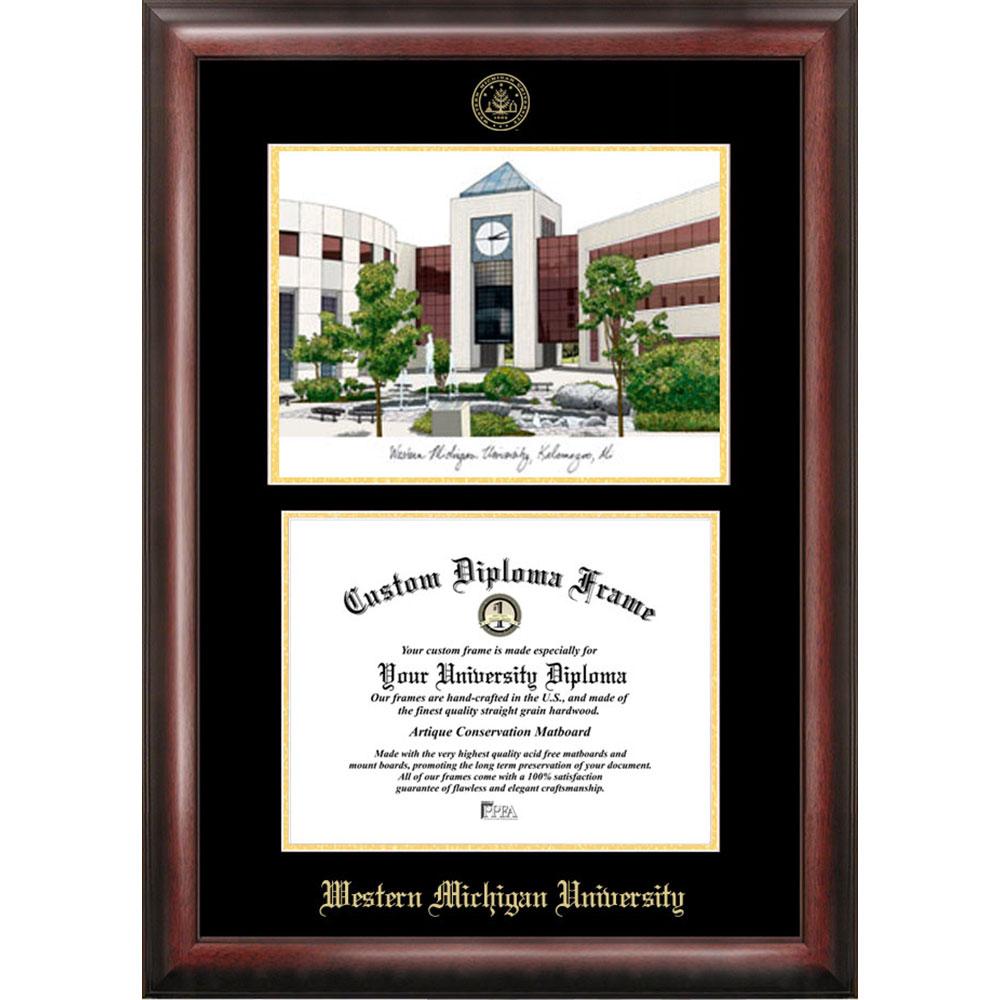 Western Michigan University Gold Embossed Diploma Frame With Limited Edition Lithograph