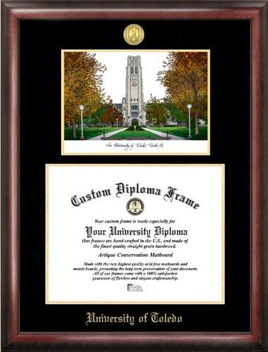 University Of Toledo Gold Embossed Diploma Frame With Campus Images Lithograph