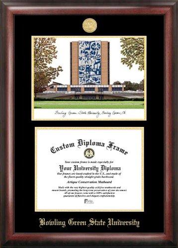 Bowling Green State Gold Embossed Diploma Frame With Campus Images Lithograph