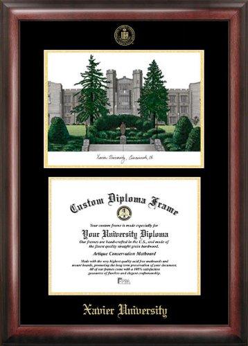 Xavier Universitygold Embossed Diploma Frame With Campus Images Lithograph