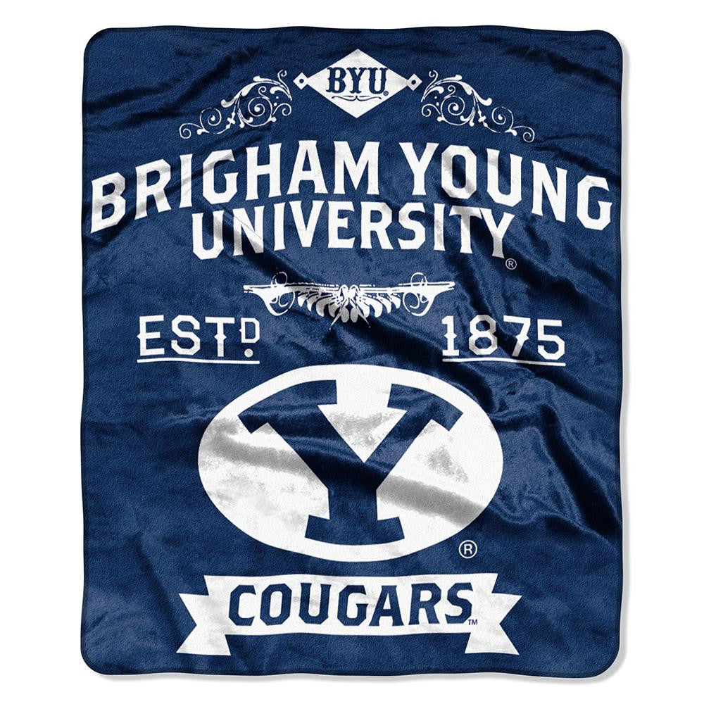 Brigham Young Cougars Ncaa Royal Plush Raschel Blanket (label Series) (50"x60")