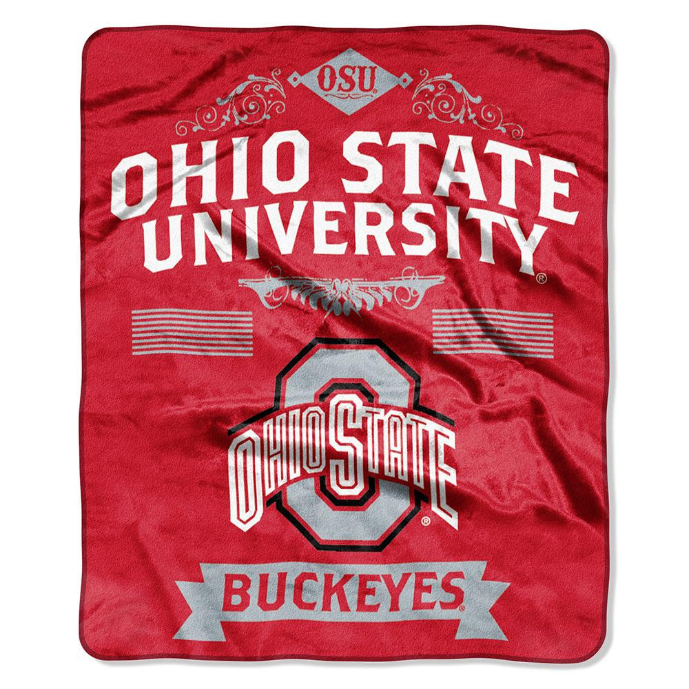 Ohio State Buckeyes Ncaa Royal Plush Raschel Blanket (label Series) (50"x60")