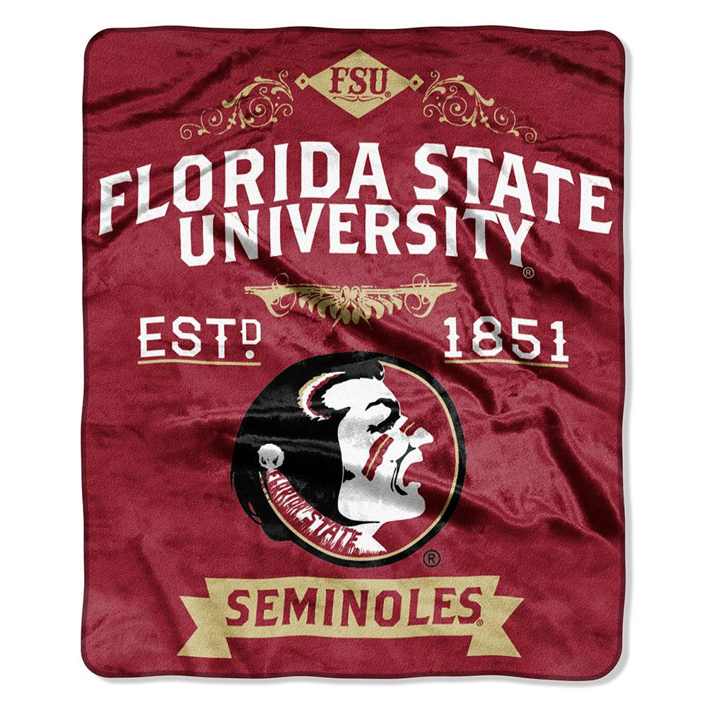 Florida State Seminoles Ncaa Royal Plush Raschel Blanket (label Series) (50"x60")