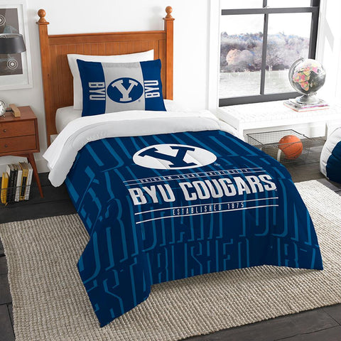 Brigham Young Cougars Ncaa Twin Comforter Set (modern Take Series) (64" X 86")