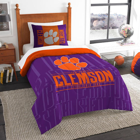 Clemson Tigers Ncaa Twin Comforter Set (modern Take Series) (64" X 86")
