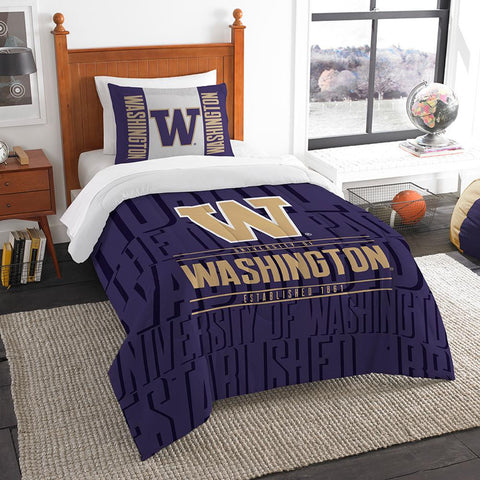 Washington Huskies Ncaa Twin Comforter Set (modern Take Series) (64" X 86")