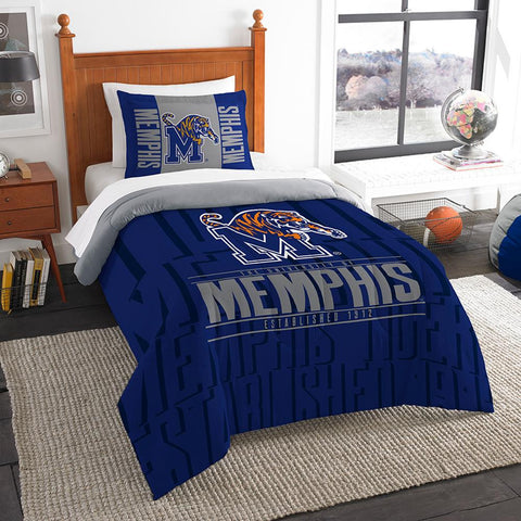 Memphis Tigers Ncaa Twin Comforter Set (modern Take Series) (64" X 86")