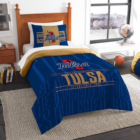 Tulsa Golden Hurricane Ncaa Twin Comforter Set (modern Take Series) (64" X 86")