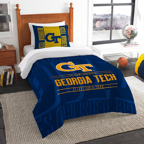 Georgia Tech Yellowjackets Ncaa Twin Comforter Set (modern Take Series) (64" X 86")