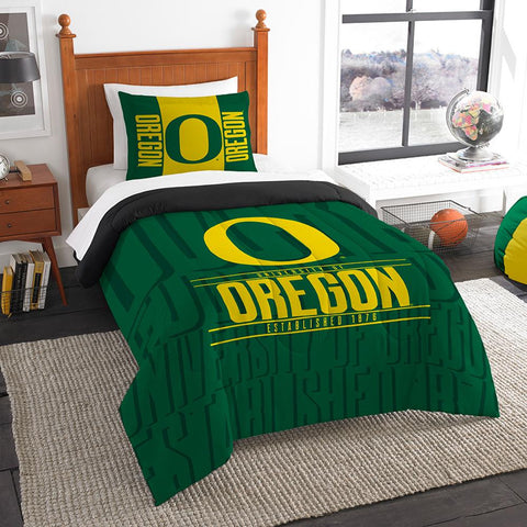 Oregon Ducks Ncaa Twin Comforter Set (modern Take Series) (64" X 86")
