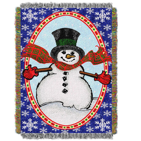Bright Happy Snowman   Woven Tapestry Throw (48inx60in)