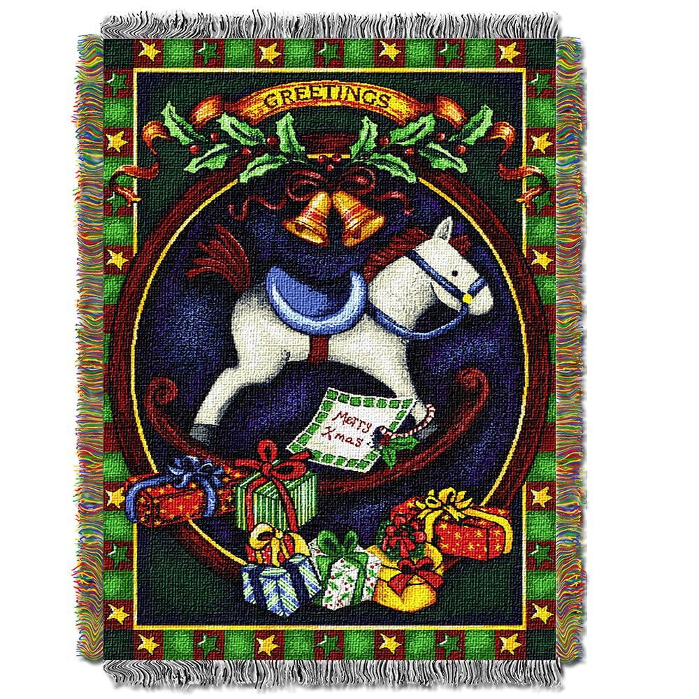 Holiday Hobby Horse Woven Tapestry Throw (48inx60in)