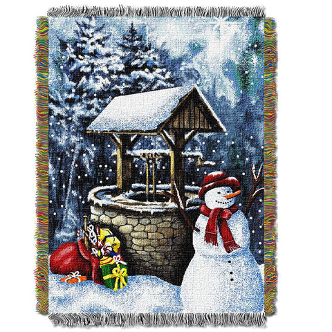 Snowman Wishing Well  Woven Tapestry Throw (48inx60in)