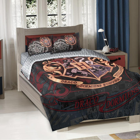 Warner Brothers Harry Potter "school Motto" Twin-full Comforter With 2 Pillow Shams