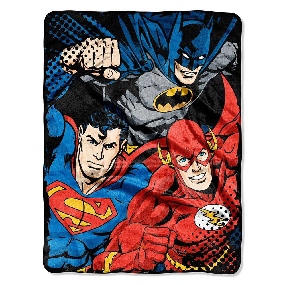 Justice League "league Trio" Micro Raschel Blanket (46in X 60in)