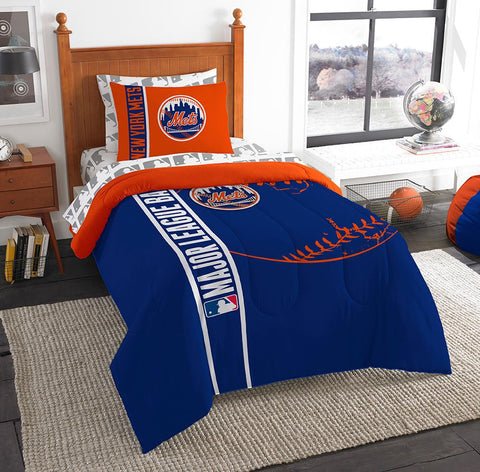 New York Mets MLB Twin Comforter Bed in a Bag (Soft & Cozy) (64in x 86in)