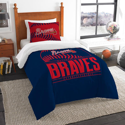 Atlanta Braves Mlb Twin Comforter Set (grand Slam Series) (64" X 86")