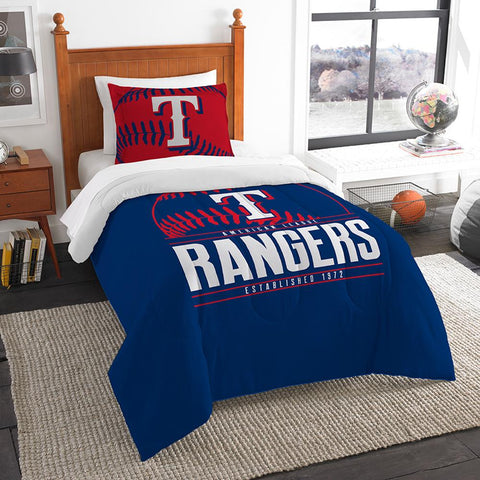 Texas Rangers Mlb Twin Comforter Set (grand Slam Series) (64" X 86")