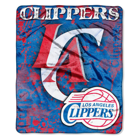 Los Angeles Clippers NBA Royal Plush Raschel Blanket (Drop Down Series) (50x60)