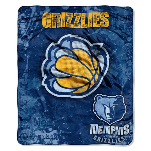Memphis Grizzlies NBA Royal Plush Raschel Blanket (Drop Down Series) (50x60)