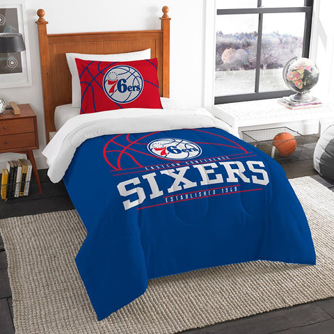 Philadelphia 76ers Nba Twin Comforter Set (reverse Slam Series) (64" X 86")