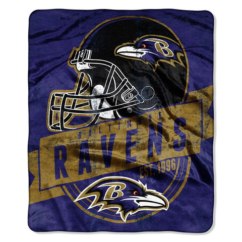 Baltimore Ravens NFL Royal Plush Raschel Blanket (Grand Stand Raschel) (50in x 60in)
