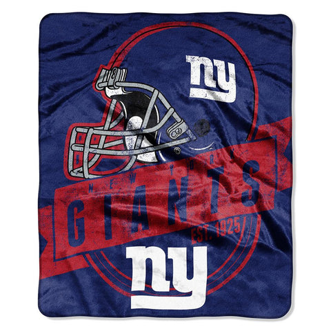 New York Giants NFL Royal Plush Raschel Blanket (Grand Stand Raschel) (50in x 60in)
