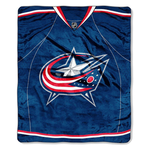 Columbus Blue Jackets NHL Royal Plush Raschel Blanket (Jersey Series) (50x60)